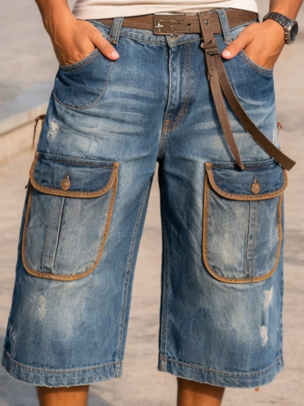 DSQUARED2 Italian-made Gothic/Steampunk Utility blue jean Shorts 36/38 near new